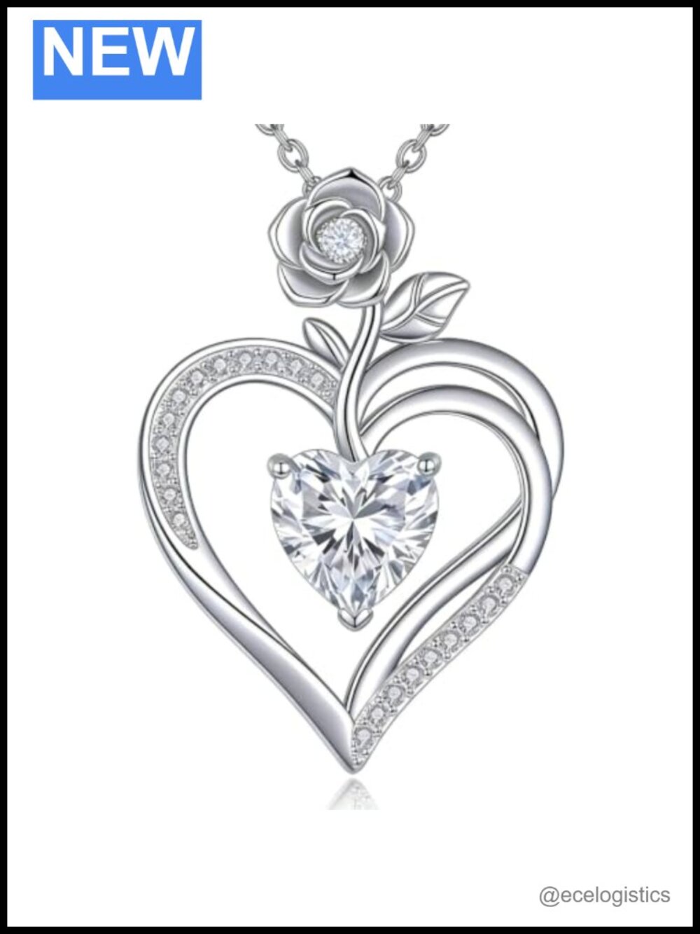Heart Necklace Birthstone White Gold Plated Rose Pendant Gift for Wife Mom